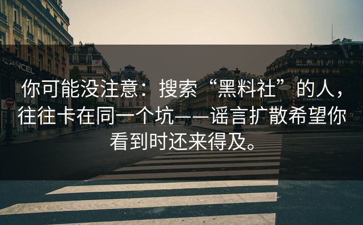 你可能没注意：搜索“黑料社”的人，往往卡在同一个坑——谣言扩散希望你看到时还来得及。